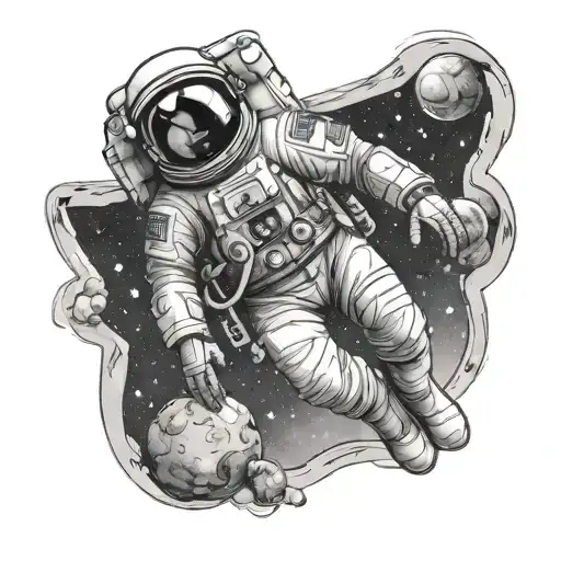 astronaut floating in space tattoo design idea