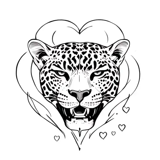 Jaguar face half skeleton hearts surrounding them tattoo design idea