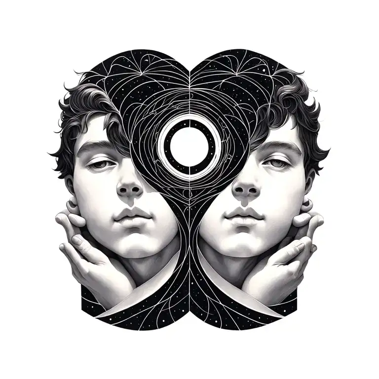 spacetime  three sons molded  symbolizing love and eternity and souls finding peace within tattoo design idea