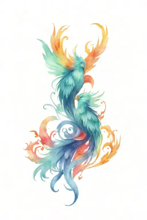 double phoenix, heart shape, water colour tattoo tattoo design idea