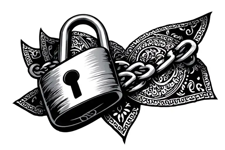  paisley bandana and neck chain padlock tattoo to be tattooed at neck region in  tattoo design idea