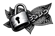  paisley bandana and neck chain padlock tattoo to be tattooed at neck region in  tattoo design idea