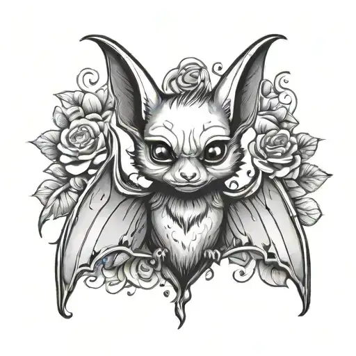 cute bat with goth accesories tattoo design idea