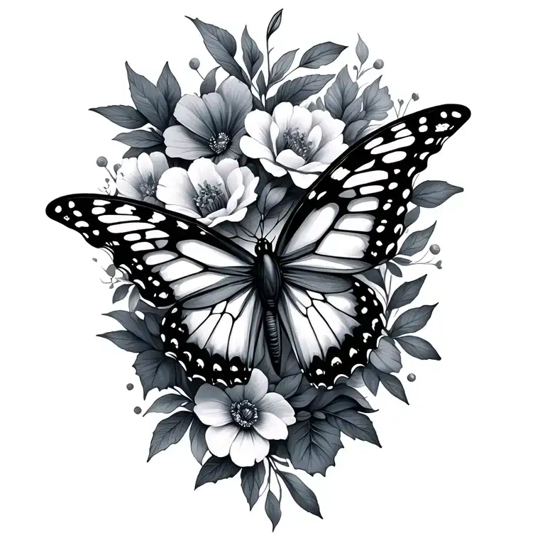 floral and butterfly made tattoo design idea