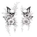 neck tattoos flowers, butterflies skulls gothic tattoo design idea