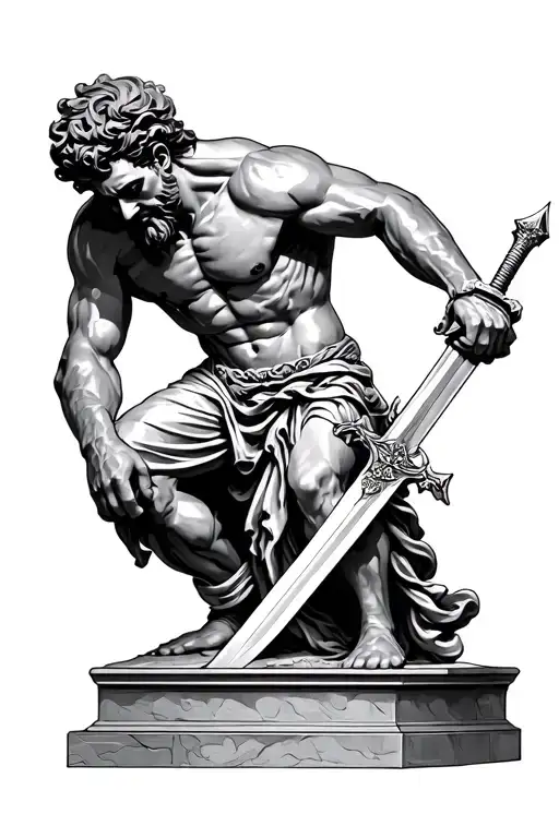 Hephaestus statue working on sword tattoo design idea