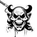 ghost stitching scar, popeye pulling thread tattoo design idea