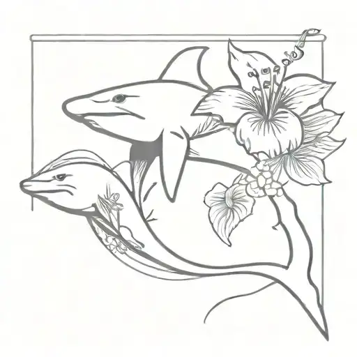 hammerhead shark with hibiscus surrounding tattoo design idea