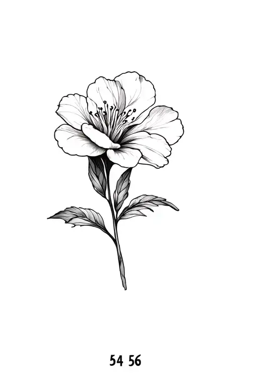 Disty me a tattoo of fine lines and in black stroke of an azalea, with numbers 54 and 56 that are integrated tattoo design idea