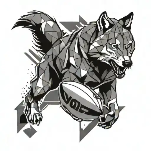 Abstract geometric shapes representing a rugby field with a wolf running through it tattoo design idea