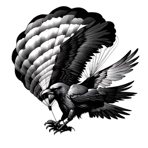 "76 GVDD 104/1/3" Parachute, a plane, raven with sgious wings tattoo design idea
