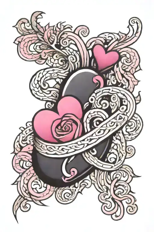 GV with a pink heart intertwined tattoo design idea
