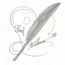flute with a peacock feather and text sri krishna tattoo design idea