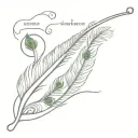 flute with a peacock feather and text sri krishna tattoo design idea