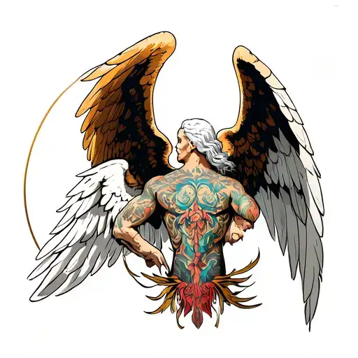 arch angel michael full back piece tattoo design idea