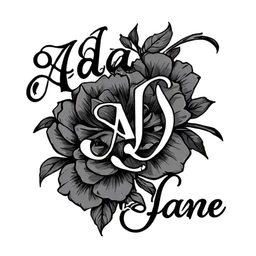 "Ada AJ Jane " names written tattoo design idea