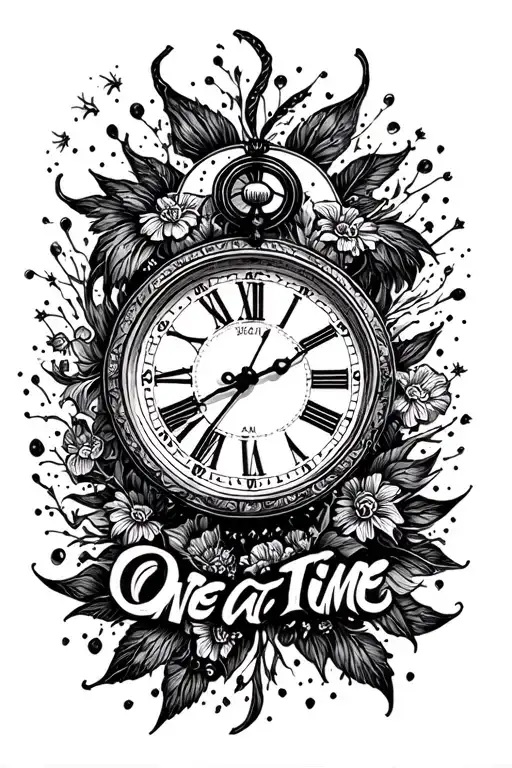 clock with "One day at a time" inside tattoo design idea