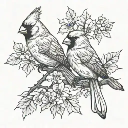 2 cardinals sitting on a branch tattoo design idea