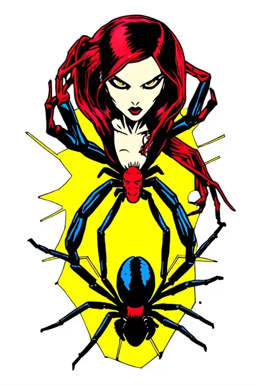 black widow spider spinning evil colourful web tattoo design idea