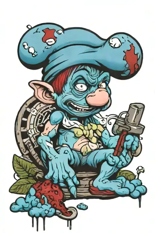 smurf with empty bloody eyes tattoo design idea