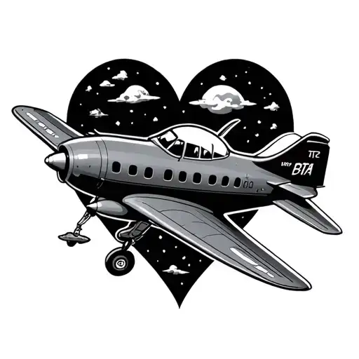 Bita with heart and plane flying tattoo design idea