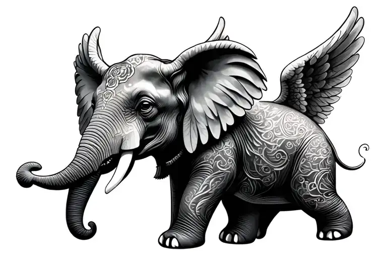 Angel Elephant tattoo design idea