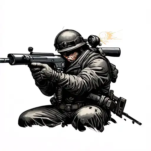 helldiver holding rifle shooting tattoo design idea