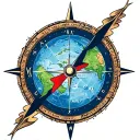 flat earth map inside of compass surrounded tattoo design idea