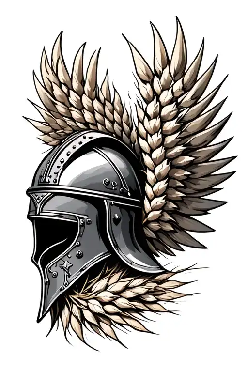 hussar helmet with wings with wheat stalk underneath tattoo design idea