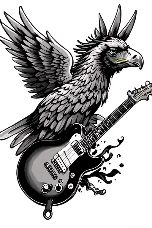 eagle wing, guitar, horse shoe tattoo design idea