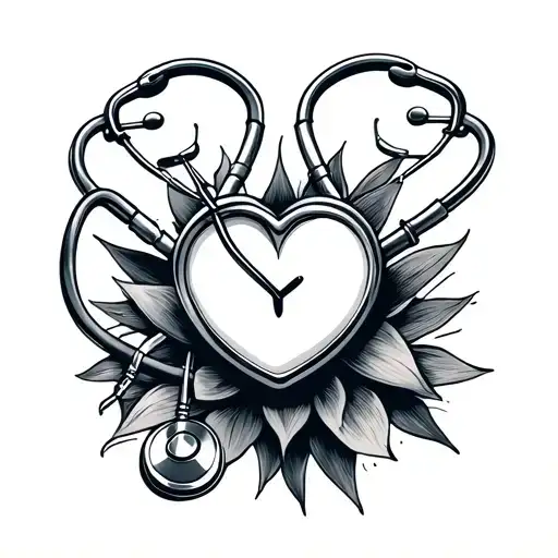 nursing tattoo with stethoscope, needle, nursing things  tattoo design idea