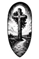 old worn road leading to a new cross tattoo design idea