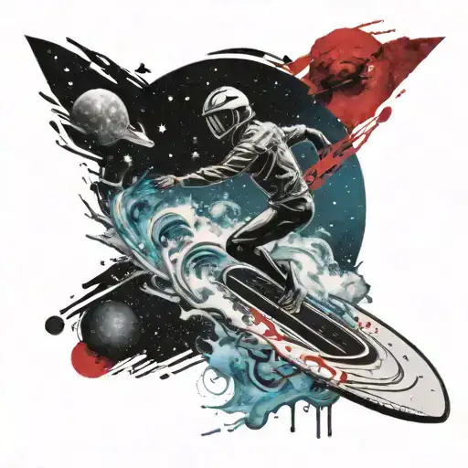 stickman surfing the Milky Way galaxy tattoo design idea