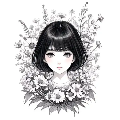 chihiro surrounded by wildflowers tattoo design idea