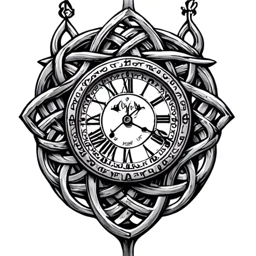 Celtic trinity knot clock face tattoo design idea