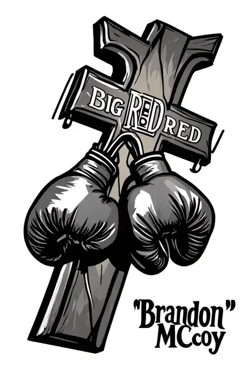 "Brandon "Big RED" McCoy" boxing gloves hanging from cross tattoo design idea
