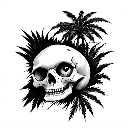 kintsugi palm tree skull eye shark shadow tattoo design idea
