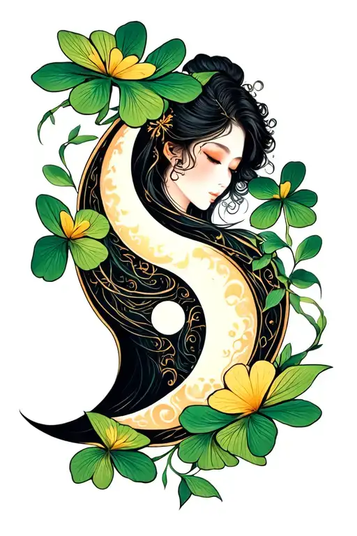 Dreaming Clover, Yin Yan, Moon tattoo design idea