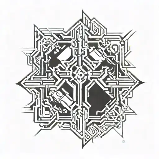 cross with cyber sigilism tattoo tattoo design idea
