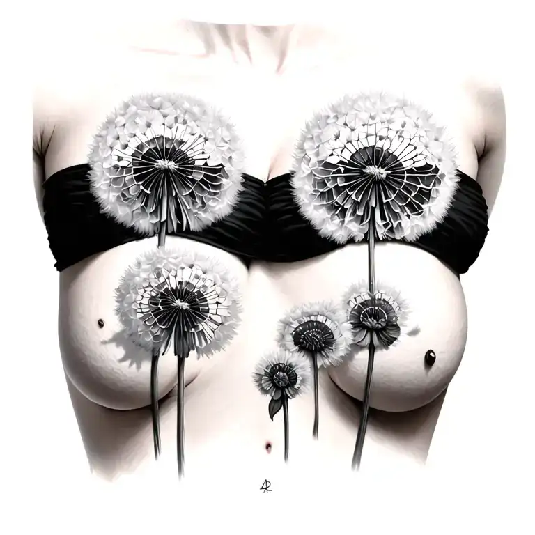 under boob dandelions tattoo design idea