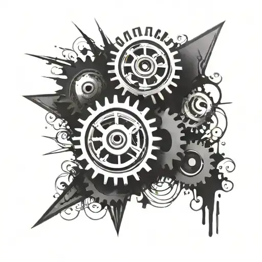 American flag with a mechanical twist incorporating gears and pistons tattoo design idea