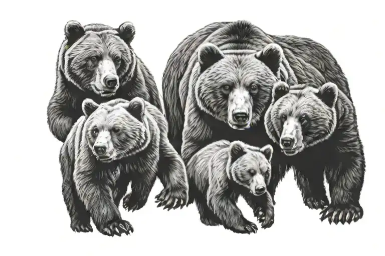 papa bear and his 3 cubs tattoo design idea