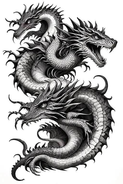 A basilisk, hydra, and a leviathan, 3 figures tattoo design idea