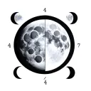 Create me a tattoo image of the moon phases divided into 7 phases. Phase number 4 must be the full moon. On the spine tattoo design idea
