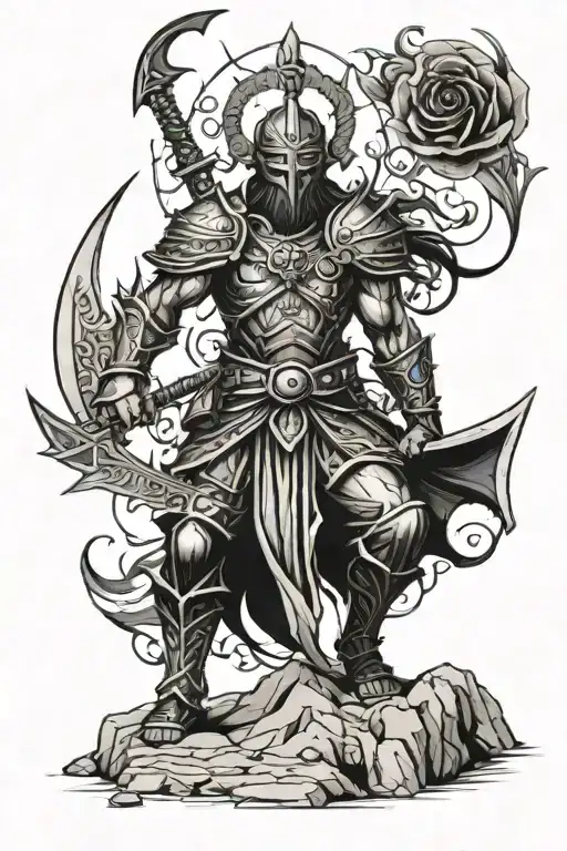 A warrior who has endured hardships tattoo design idea