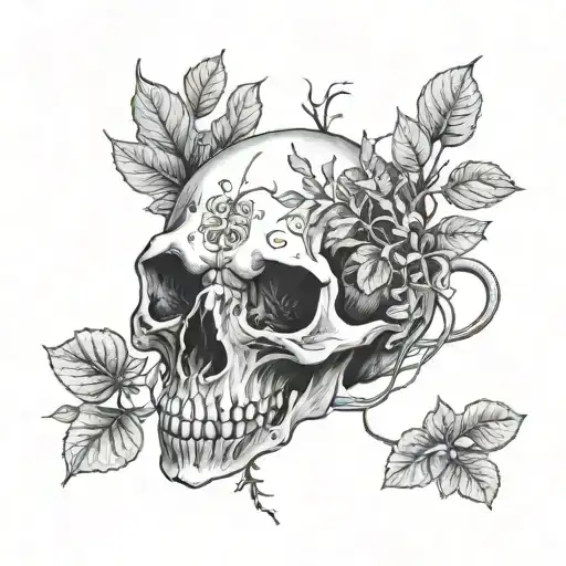 2 rat skull surrounded with plants  tattoo design idea