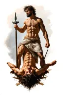David And Goliath scene with David standing on headless Goliath. tattoo design idea