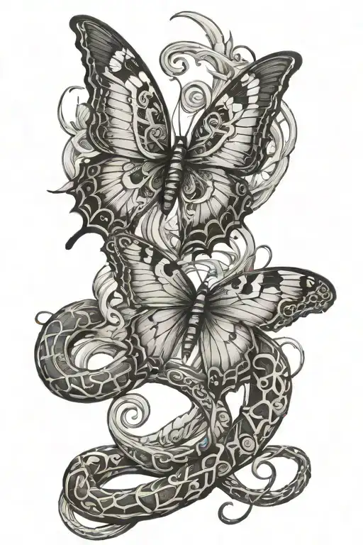 Butterfly skeleton snake tattoo design idea