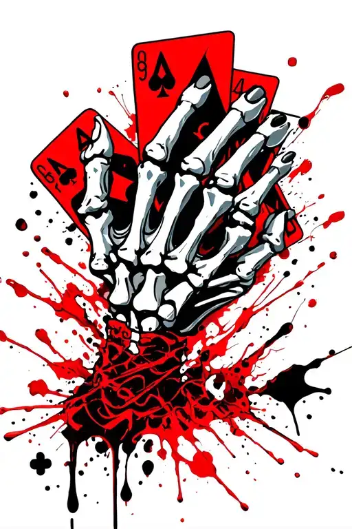 skeleton hand dropping cards tattoo design idea