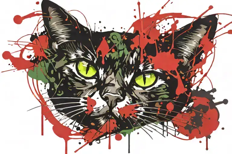 Black cat, green eyes, grave yard tattoo design idea